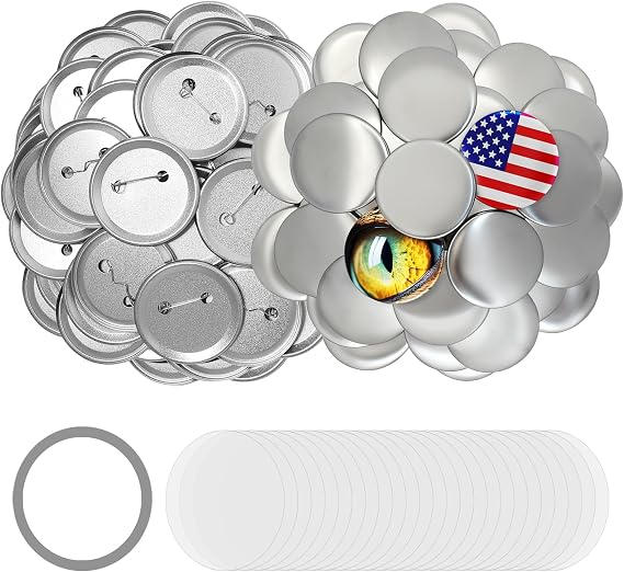 200 Sets 2.25 Inch Button Maker Supplies, 58mm Button Supplies Blank Badge Parts Includes Metal Covers, Metal Backs& Clear Film, Compatible with Button Maker Machine