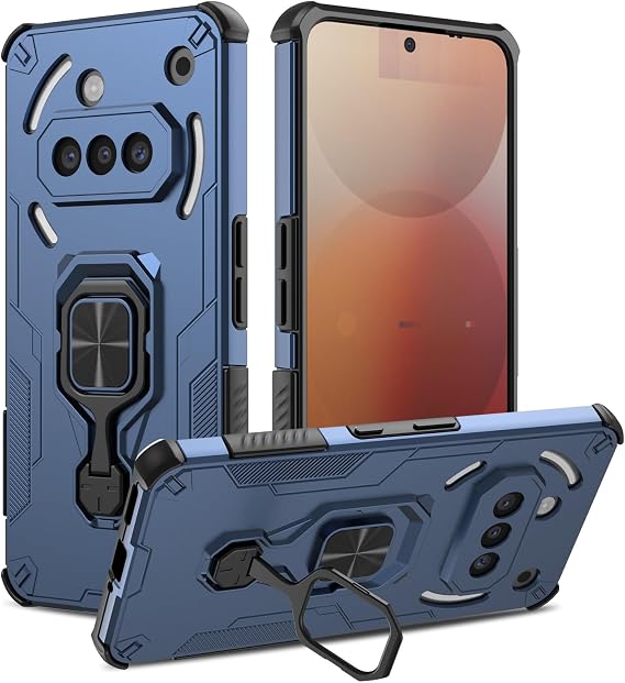 Case for Nothing Phone 3a Armoured Case with 360° Metal Ring Stand Scratch-Resistant Shockproof Hard Mobile Phone Case Armor Case with Camera Protection (Blue)