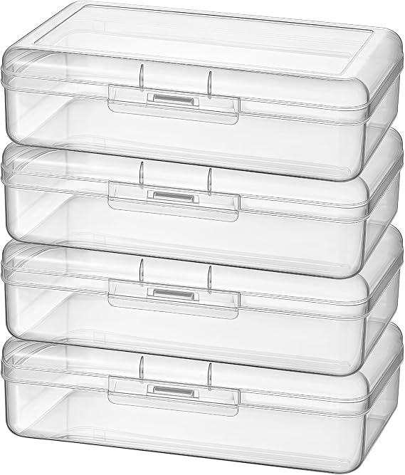 4 Pack Rectangular Clear Plastic Storage Containers, 20.5 x 12 x 6 cm