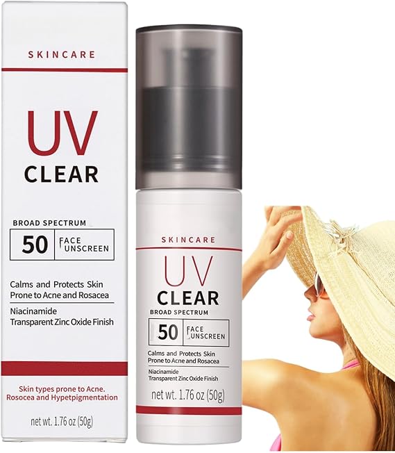 Clear Face Sunscreen SPF 50,Hydrating Mineral Sunscreen with Zinc,Waterproof&Sweat-Proof Sun Cream for Face and Body,Long-Lasting Skin Defence SPF 50,No White Marks,Easy to Use for Men and Women