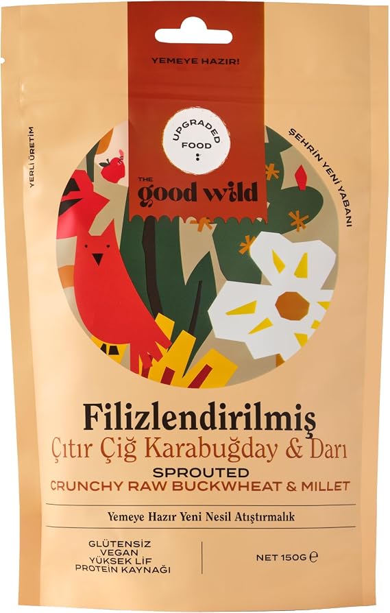 The Good Wild Filizlendirilmiş Çıtır Çiğ Karabuğday & Darı - Glutensiz Vegan Atıştırmalık, Yüksek Lifli, 150 g
