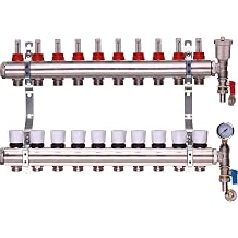 Brass Underfloor Heating Manifolds 2-12 Port Options (10 Ports)