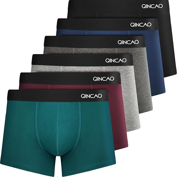 QINCAO Men's Boxer Briefs Pack of 6, Soft and Comfortable Fit