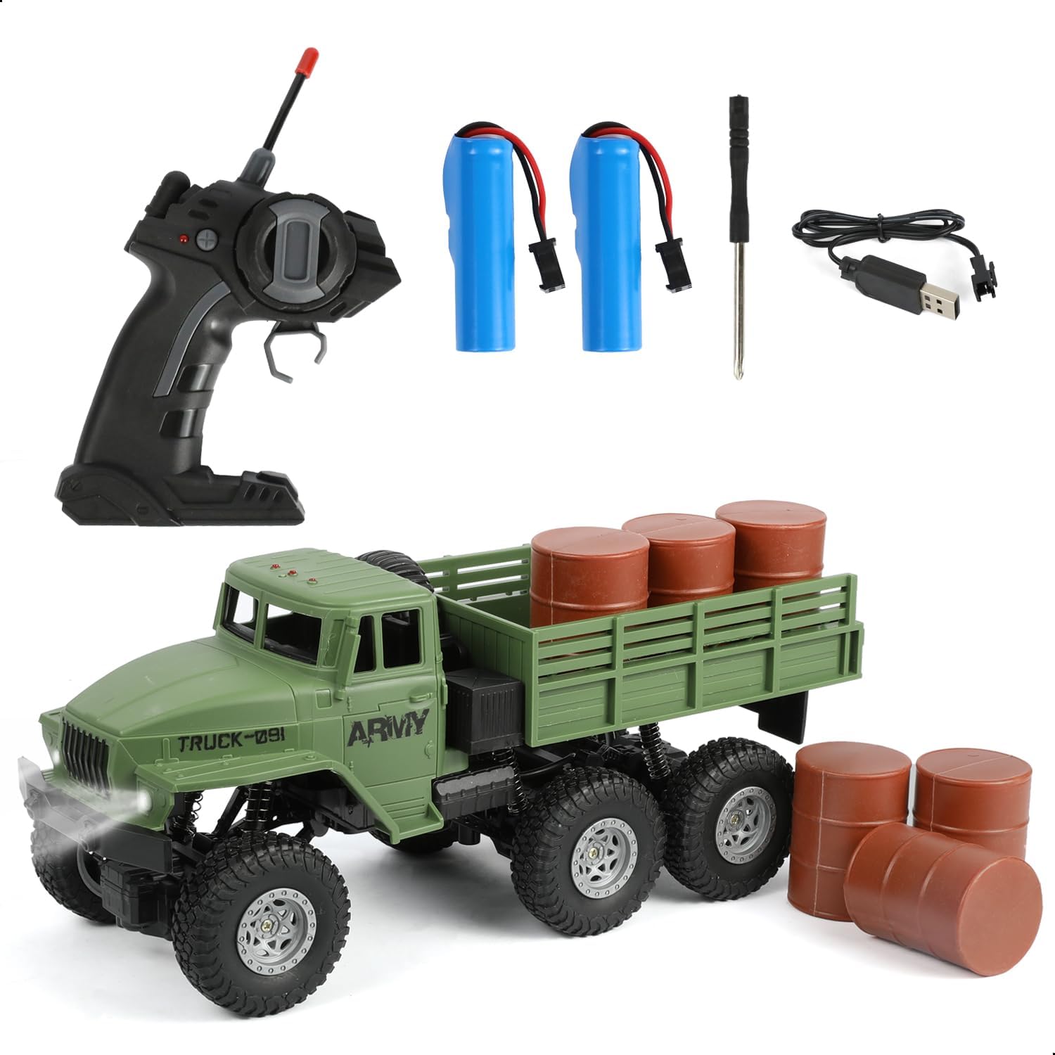 1:18 Military Truck Model, Transport Vehicle, Realistic Replica with Fuel Cans, Fine Details, Ideal for Collection and Display
