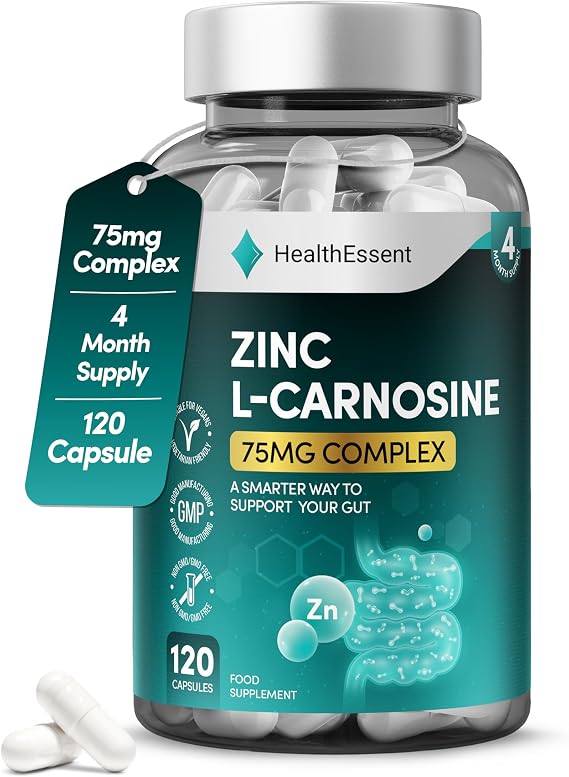 HealthEssent Zinc L-Carnosine 75mg Gut & Stomach Health Supplement 120 Caps