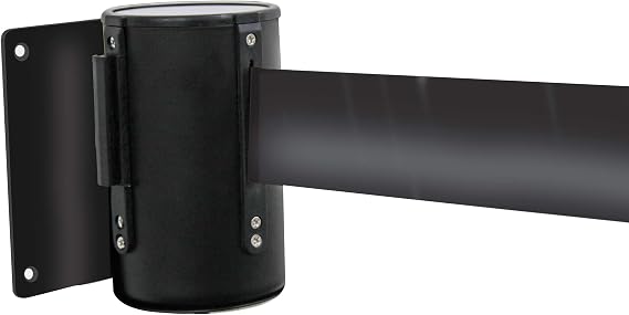 Retractable Barrier, Wall Mounted Pull Out Queue Belt, Queuing Safety Tape Cordon (Black 2.3m)