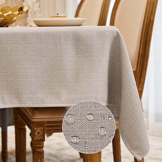 Mantel Antimanchas Mantel Mesa Rectangular Efecto Lino Manteles de Mesa Impermeable para Casa Comedor Cocina Exterior Navidad Fiestas Cumpleaños Beige Crema 140 x 140 cm