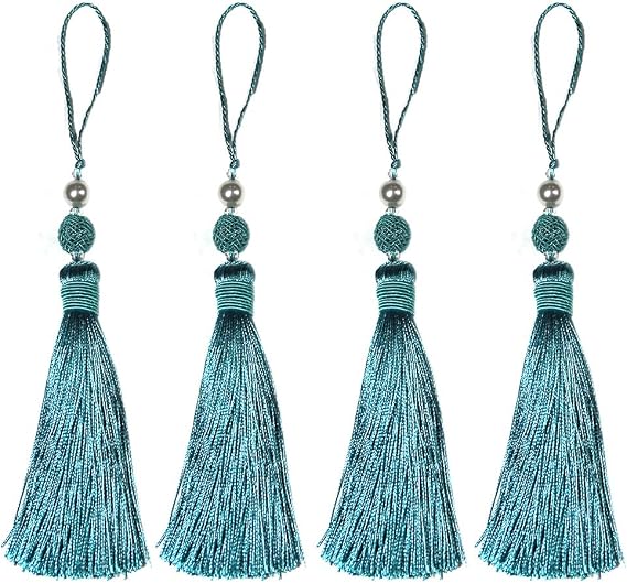 4P Simple and Elegant Colored Tassels Hung on Clothes, Key Tassel and DIY Craft Tassel Edge Decoration, Decorative Tassels Hung on Keychains (Blue)