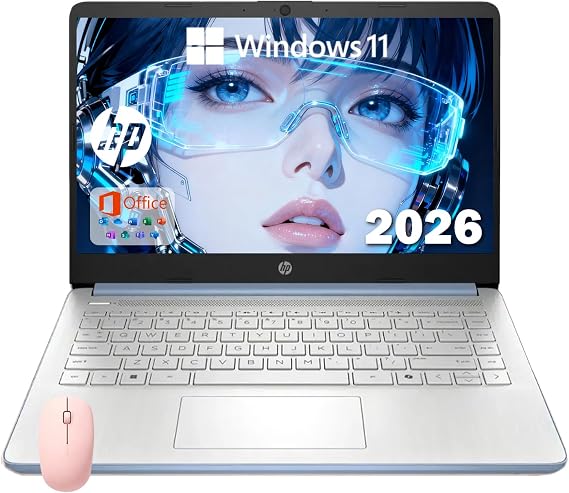 HP 14" Laptop Business Student Slim Computer - AI Powered 1-Y Office 365 • Intel Quad-Core CPU • 16GB RAM, 640G Storage 128G UFS+512GB MSD - Stylish Sky Blue - AlpacaTecAccessories