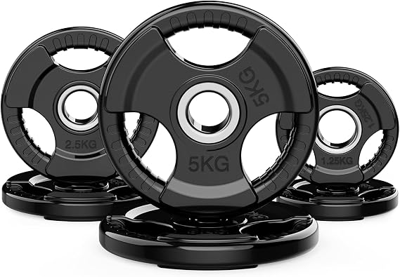 PhysKcal 50 mm Olympic Weight Plates, Tri-Grip, Rubber Coated, 1.25-25 kg