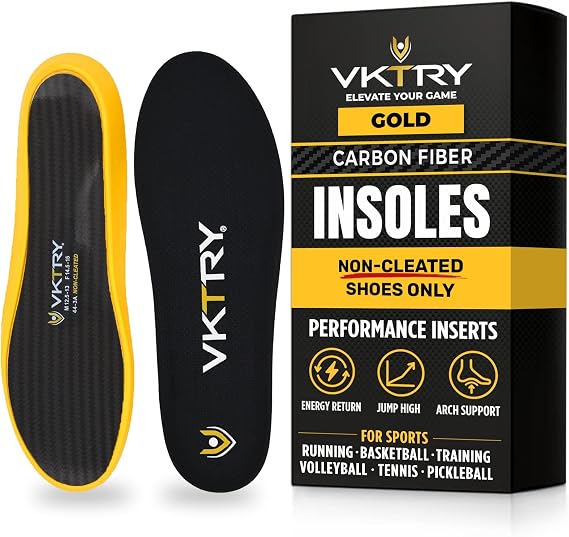 VKTRY Gold for Non-Cleated Shoes - Carbon Fiber Performance Insoles - Customized Athletic Inserts for Sports Basketball Volleyball Running & More | Shock Absorption CA M11.5-12, W13.5-14, 171-220lbs