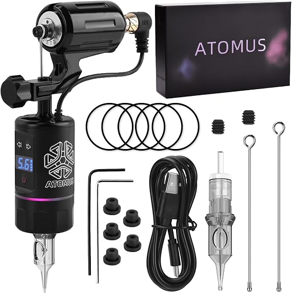 ATOMUS Tattoo Motor Machine 1400mah Power Supply Grip Tattoo Kit Adjustable Rotating Machine for Professional Tattoo Artist