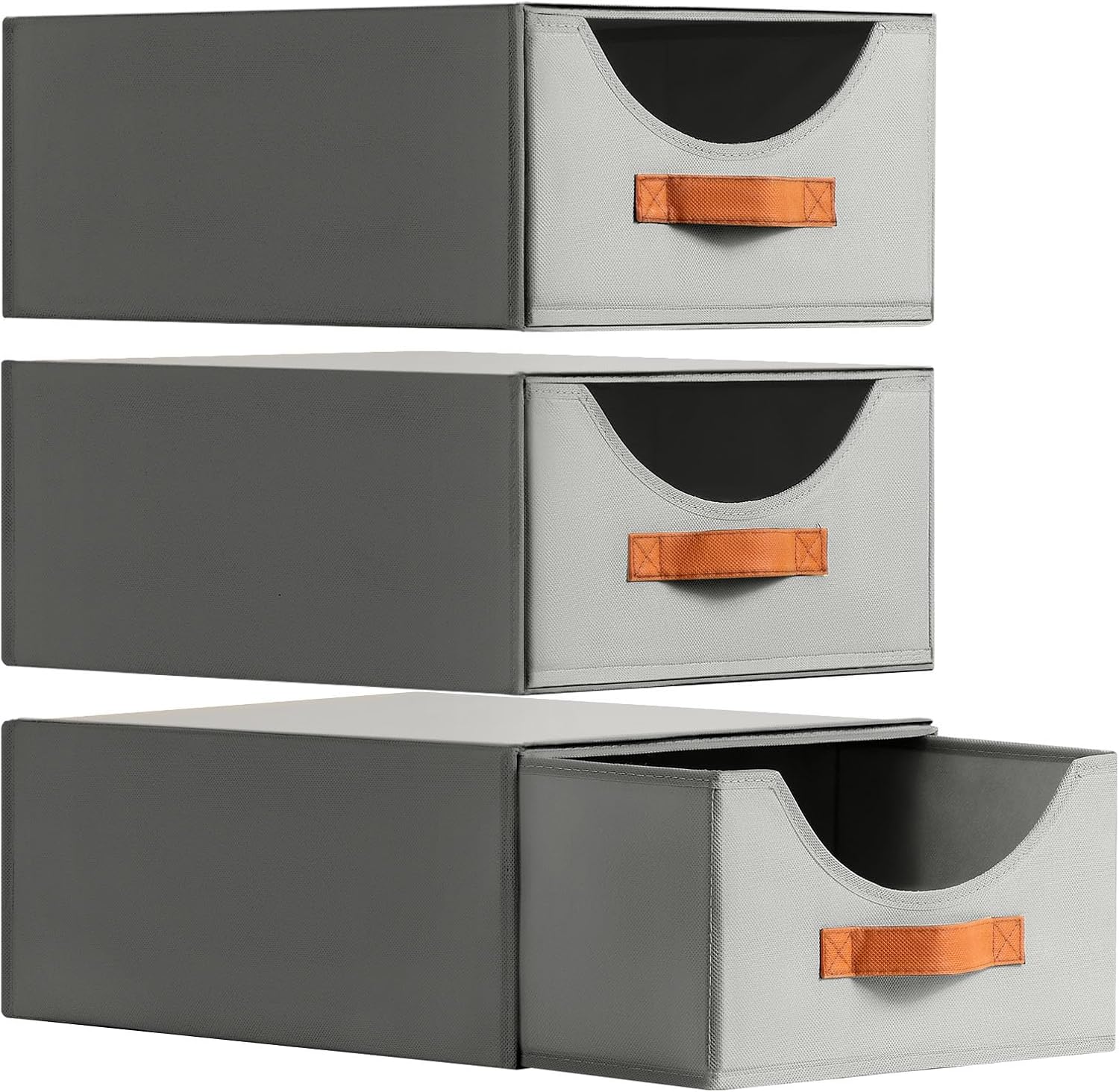 Homsorout Drawer Cabinet Organiser System - Set of 4 Storage Drawer Boxes, Fabric Foldable Boxes, 40 x 32 x 17cm Stackable Boxes, Wardrobe Organiser for Cabinet, Documents, Grey