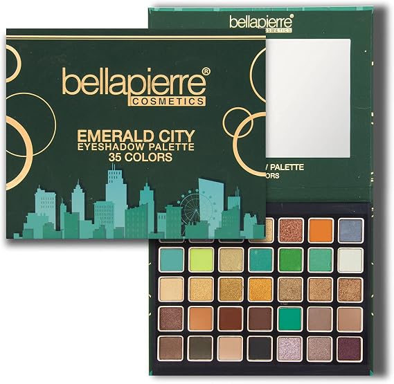 Bellapierre Emerald City Eyeshadow Palette | 35 Shades in Matte, Satin, Shimmer, Foil Finishes | Non-Toxic & Paraben Free | Vegan & Cruelty Free