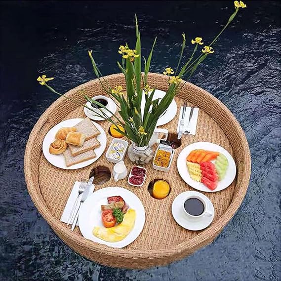 Round Floating Serving Tray for Pool Spa & Parties - 80cm Apricot Table Bar Float for Drinks & Food - Ideal for Sandbars & Water Fun