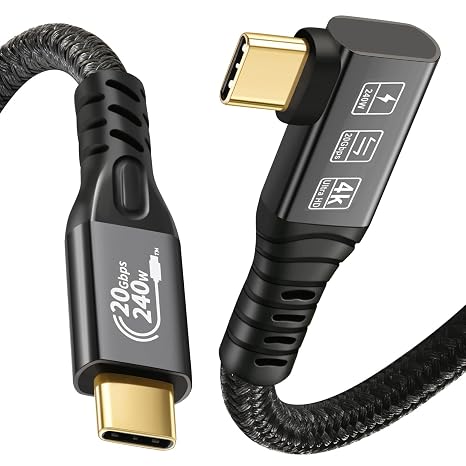 20Gbps USB C 3.2 Gen 2x2 Cable, 90Degree Type C 4K@60Hz UHD Video 5A/240W PD3.1 Fast Charge Compatible with Thunderbolt 3/4 for iPhone 15Pro MacBook Dell Monitor SSd etc (90Degree USBC 20G 240W 2M)