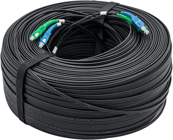 10Gtek FTTH Fiber Optic Cable Indoor Outdoor Fiber Optic Drop Cable G657A2 SC-SC Duplex Connector Single Mode LSZH Jacket 300m/Roll 1000ft