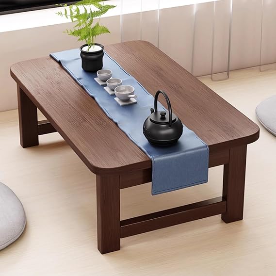 Compact Folding Coffee Table - Low Floor Kotatsu Table for Living Room & Bedroom, Ideal for Sitting & Bay Window - 60x37x25cm, Space-Saving Design
