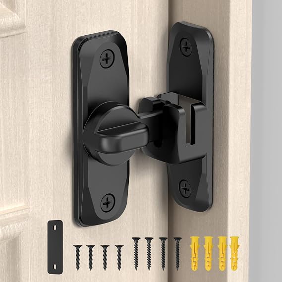 Sliding Barn Door Lock, 90/180 Degree Door Latch, Black 1 PC