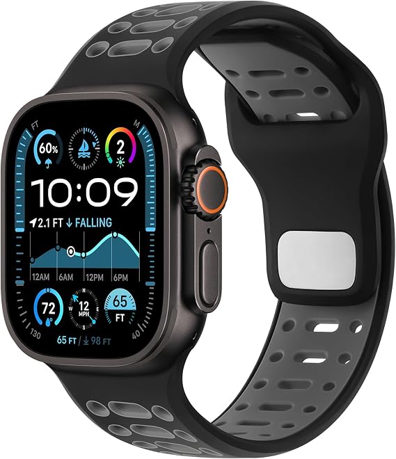 Amizee Sport Straps for Apple Watch Band 49/46/45/44/42mm Men, Black/Gray