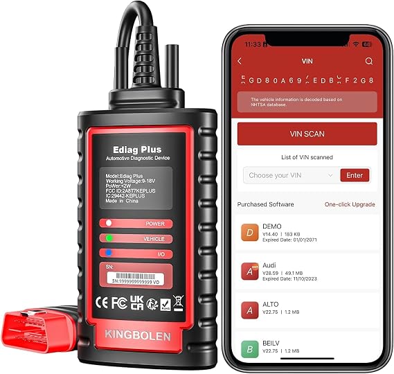 KINGBOLEN Ediag Plus Bluetooth Scanner All System Bidirectional OBD2 Scanner for iOS & Android with ECU Coding CAN-FD Protocol Auto VIN 15+ Service Functions Every 1 Year Free