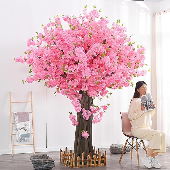 Artificial Flowers Cherry Blossom Tree Indoor Outdoor Wishing Tree Party Wedding Wall Decor Artificial Plant Fake Vines Flowers,1.8x1.5m [Energy Class A]