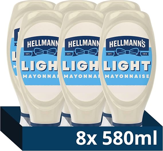 Hellmann's Light Mayonnaise Condiment Squeeze Bottle for Burgers, Sandwiches and Salads 8x 580 ml