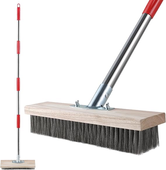 Mitclear Metal Bristle Brush, Outdoor Broom, Telescopic Handle 145 cm