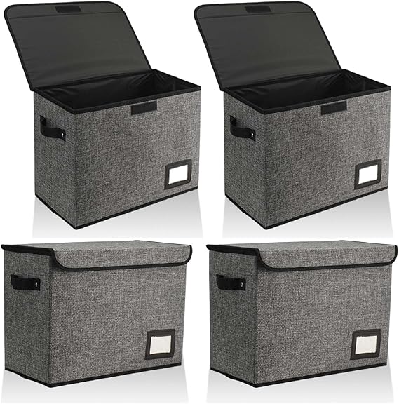 RETON 4 Pack Comic Book Storage Box, Collapsible Comic Short Bin Case with Handle, 40x20x30cm Heavy Duty Comics Book Bags and Boards for Books Files Organize (Gray)
