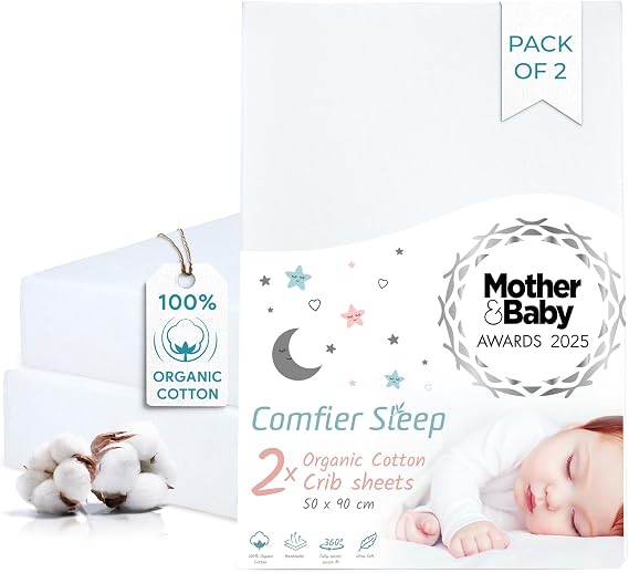 Crib Sheets 50x90cm – 2 pcs White 100% Organic Cotton Fitted Sheets
