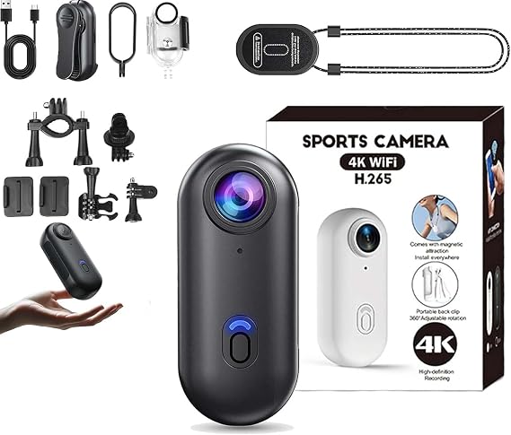 4K Thumb Action Camera, Mini Body Camera, SportsCamera with Audio and Video Recording, Mount Anywhere, Hands-Free POV Recording Capture the Wonderful Moments in Life(black,no card)