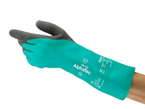 Ansell AlphaTec 58-735 Work Gloves Nitrile, Chemical and Cut Protection, Heavy Duty Safety Glove, Industrial PPE Workwear, Chemical and Mechanical Resistant, Green, Size XL (6 Pairs)