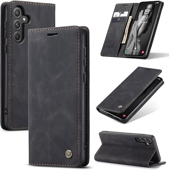 Mobile Phone Case for Samsung Galaxy A55 5G Premium Leather Folding Flip Case Mobile Phone Case Protective Flip Case Stand Function for Samsung Galaxy A55 – Black