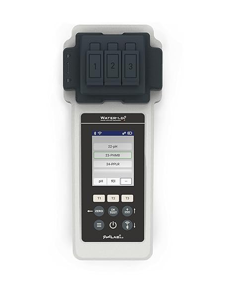 PoolLab 2.0 Electronic Water Tester Photometer Professional Water Analysis for Pool and Spa Pool Tester with 3 Parallel Measuring Chambers 24 Water Values with 70 Test Tablets