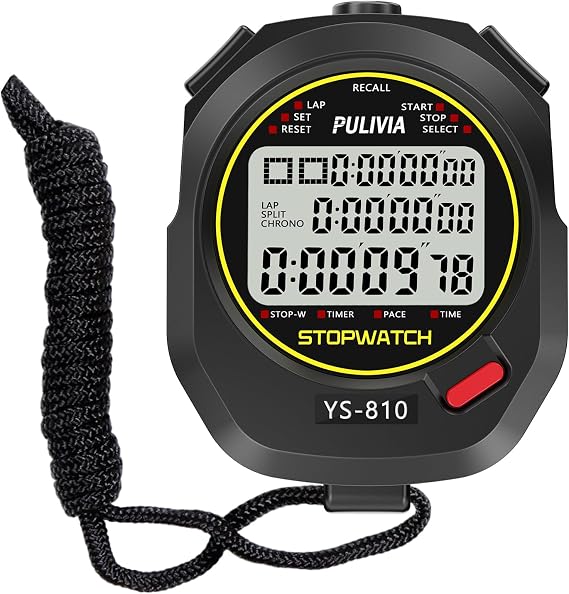Stopwatch Sports Timer 10 Laps/Splits Digital Stop watch with Recall Countdown Timer Clock Alarm Calendar, Large Display Stop watch for Sports Coaches