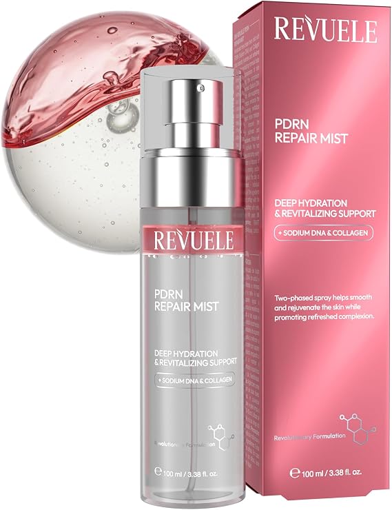 REVUELE PDRN Repair Mist – 100 ml | Bi-Phase Face Mist with Sodium DNA, Collagen & Hyaluronic Acid | Hydrating Facial Spray for Radiant, Refreshed & Revitalized Skin