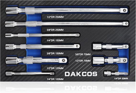 DAKCOS Socket Extension Set 9 Pieces 1/4.3/8.1/2 Inch Drive