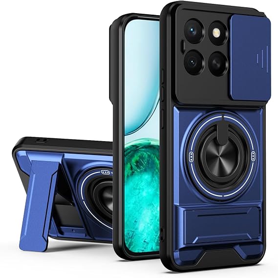 Case for Motorola Moto G77 5G/Moto G67 5G Shockproof Phone Case with 360° Ring Holder & Lens Protector Anti-Fingerprint Protective Case with Stand. Blue