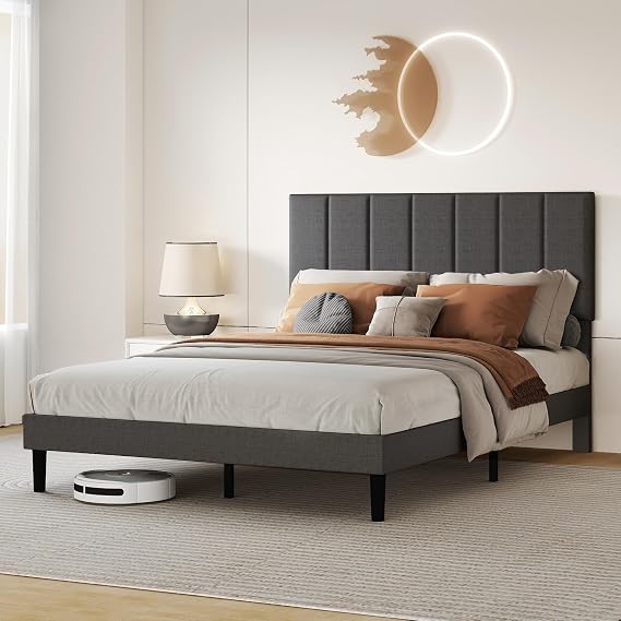 Levede Small Double Bed Frame 120x190cm, with Tufted Headboard, Upholstered Platform Bed, Sturdy Wooden Slat Support, Easy Assembly, No Box Spring Needed, Dark Grey