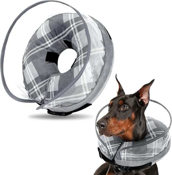 Inflatable Dog Collars for After Surgery, Inflatable Dog Cone with Enhanced Anti Licking Baffle, Soft Pet Recovery Collar (Grey, M)
