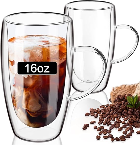 ParaCity Double-Walled Coffee Glasses 470 ml with Handle Set of 2