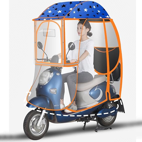 Fully Enclosed Mobility Scooter Rain Cover Canopy, Universal Electric Motorcycle Canopy, Prevent Umbrella with Reflective Strips and Pockets