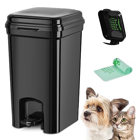 Dog Poop Trash Can & Portable Cat Litter Disposal, All-Black ABS Material, 8-Liter Trash Can with 20PCS Waste bags.ABS-BK,UK