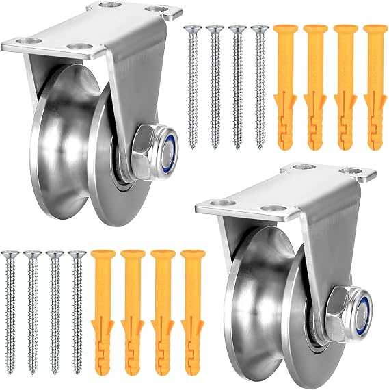2 Pcs U-Type Pulleys, Stainless Steel Pulley Blocks