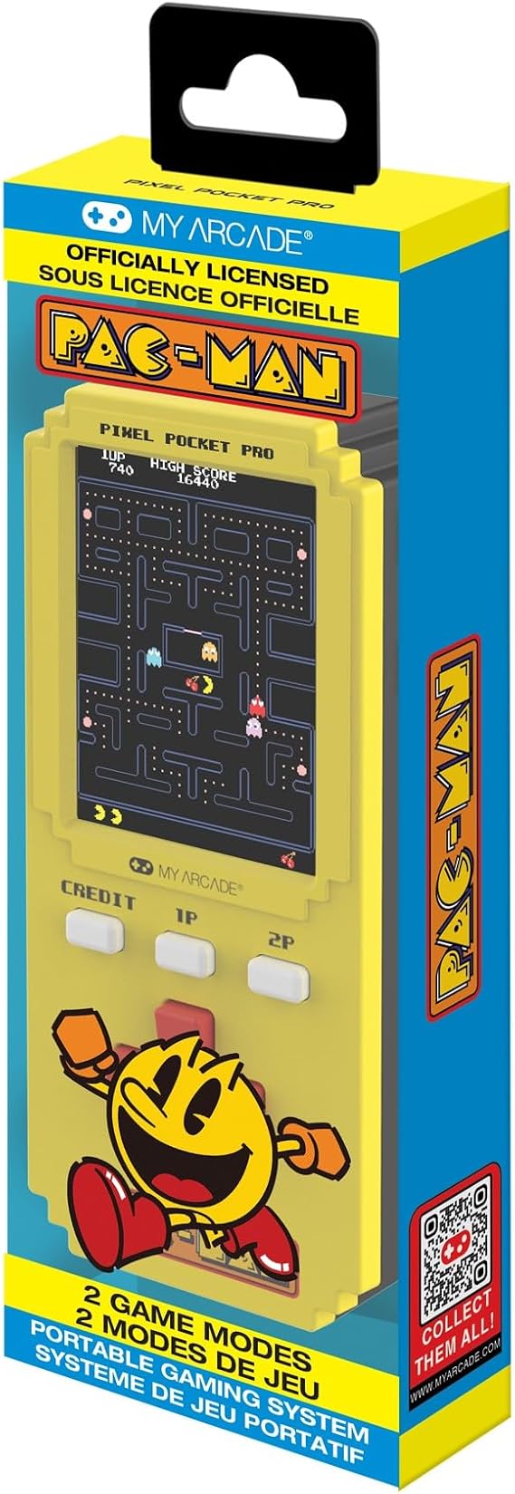 Pac-Man Pixel Player: Officially Licensed Pac-Man Video Game, Portable Keychain Arcade, Games for Kids and Adults, Yellow