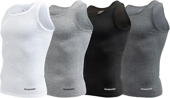 Aeropostale メンズ タンクトップ A シャツ メンズ アンダーシャツ コンターフィット 4パック タンクトップ 男性用