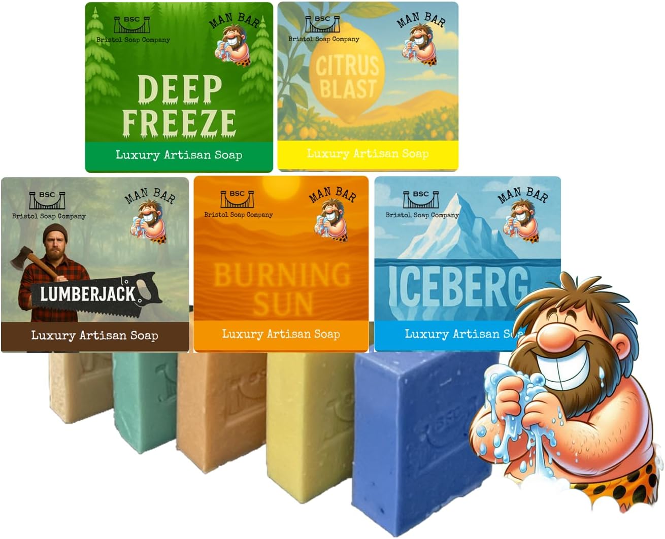 Bristol Soap Company Artisan Soap Man Bar Pack, 5 Masculine Handmade Essential Oil Soaps, Shea Butter & Coconut Oil, Cruelty-Free & Vegan Gift Set