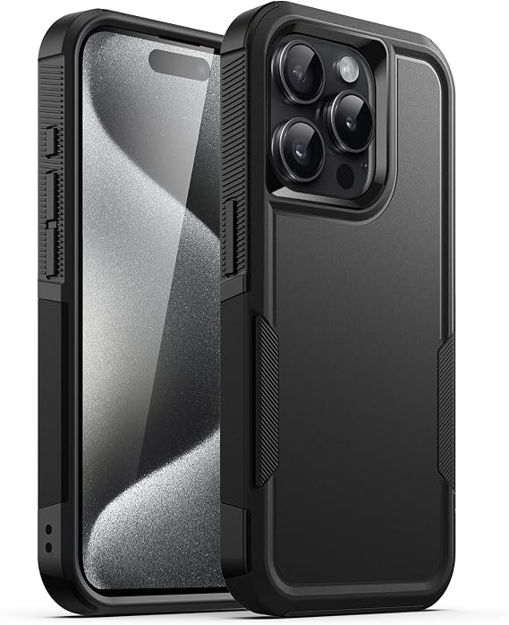 JETech Rugged Case for iPhone 15 Pro, Black