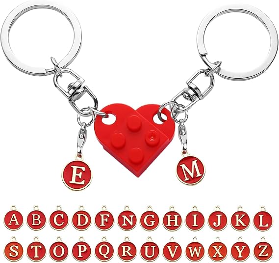 LECTNORE Key Ring Personalised Keyring, Heart Keyring Cute Keychain Personalised Brick Matching Heart Keychain for Couple Friend Valentines Christmas Anniversary Birthday