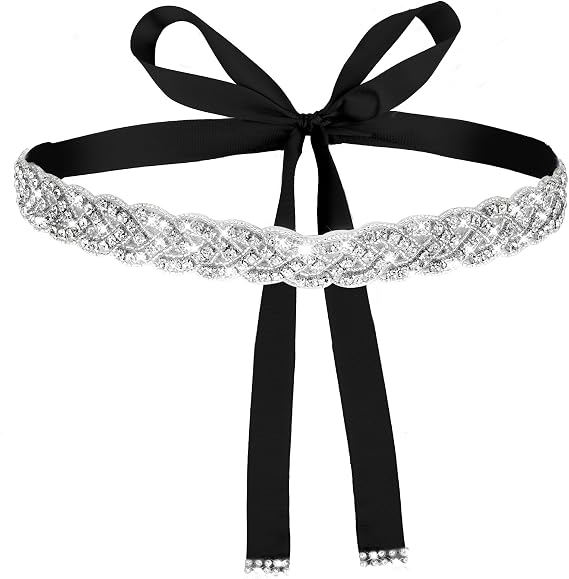 Amaxiu Handcrafted Bridal Rhinestone Wedding Belt for Women, Bling Crystal Belts Glitter Ribbon Women lightly Belt for Jeans Dress Shiny Party Waist Belt